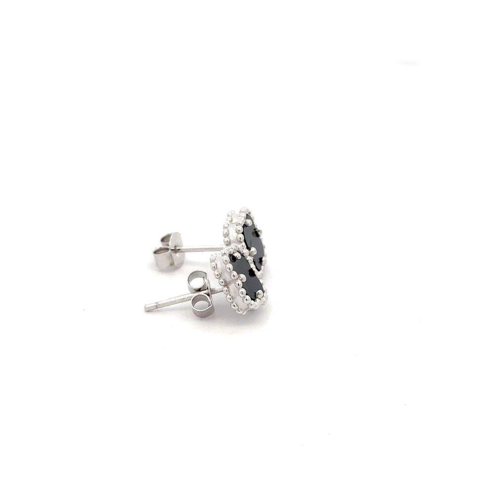 925 Sterling Silver Stud Black Agate Clover Earrings - Picture 5 of 5